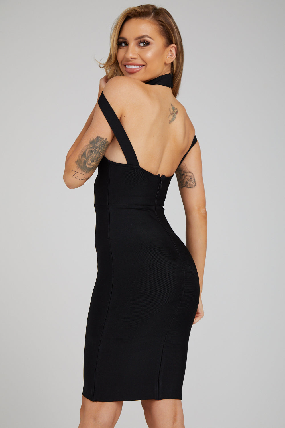 Black mini bandage dress hotsell